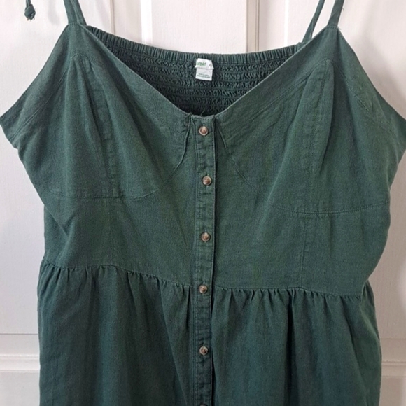 Aerie Linen Corset Linen Blend Beachy Straps Buttons Sycamore Green Mini Dress - Picture 3 of 12